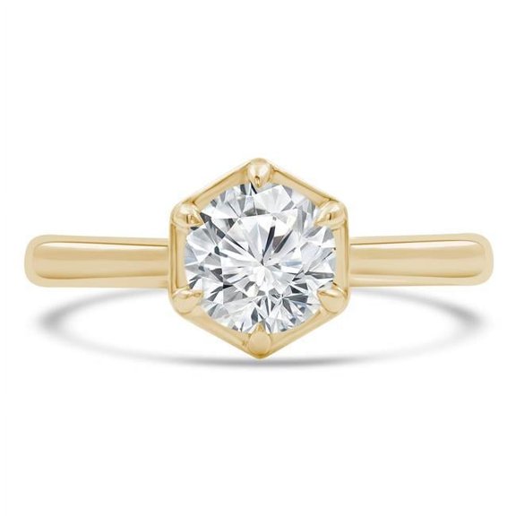 Majesty Diamonds MD210403-7 1 CT Round Diamond 6-Prong Tappered Solitaire Engagement Ring in 14K Yellow Gold - Size 7