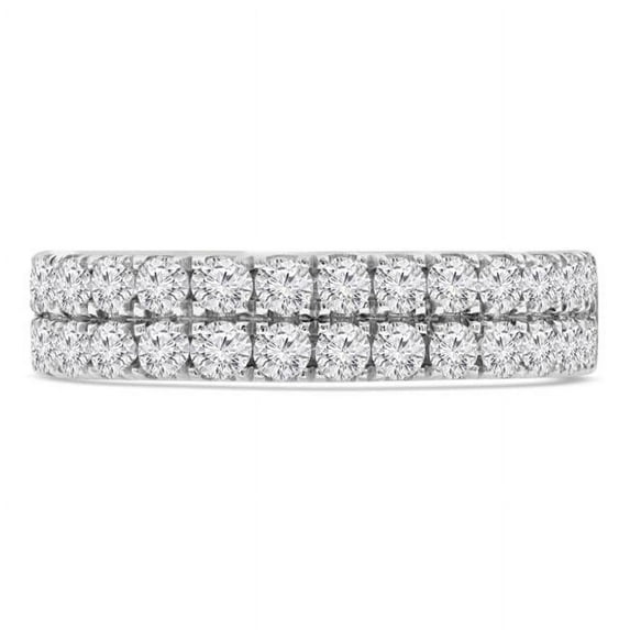 Majesty Diamonds MD210412-4.5 0.9 CTW Round Diamond Two-Row Semi-Eternity Anniversary Wedding Band Ring in 14K White Gold - Size 4.5