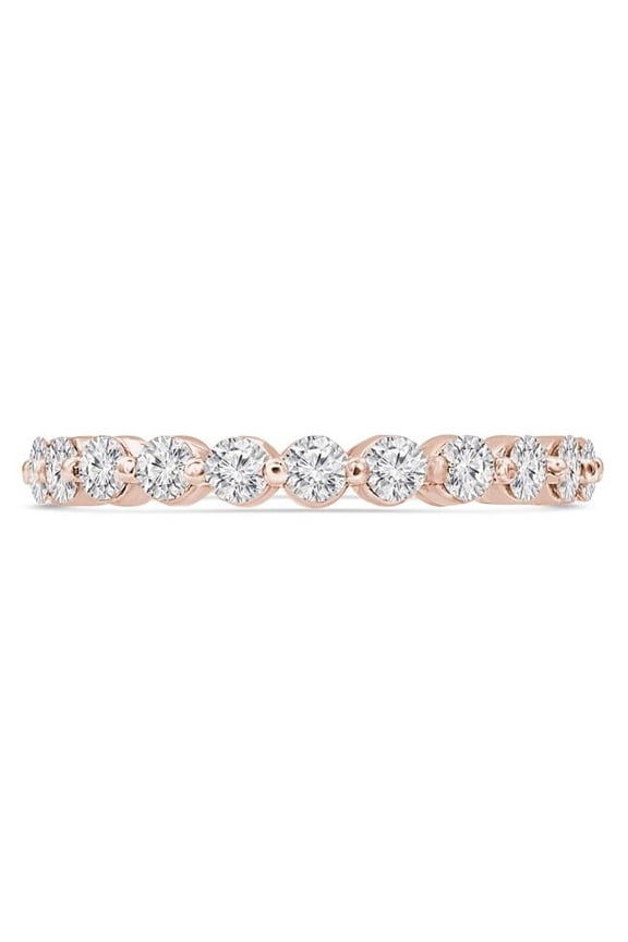 MD230305-P 0.8 CTW Round Diamond 0.75 Way Shared-Prong Semi-Eternity Anniversary Wedding Band Ring in 14K Rose Gold - Size 4 to 9