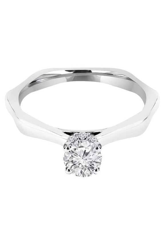 MD240065-7.5 1.13 CTW Round Lab Created Diamond 4-Prong Hidden Halo Solitaire with Accents Engagement Ring in 14K White Gold - Size 7.5
