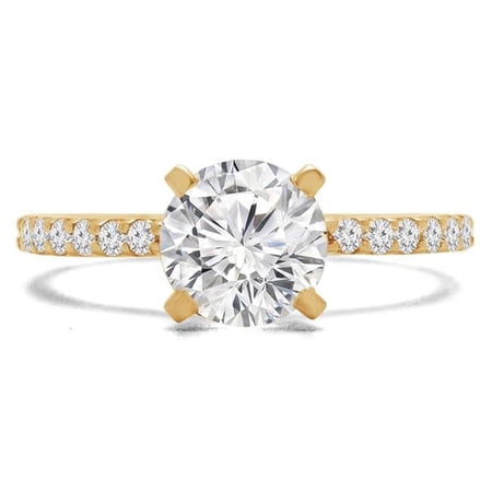 Majesty Diamonds MD240073-8 0.8 CTW Round Diamond Solitaire with Accents Engagement Ring in 14K Yellow Gold - Size 8