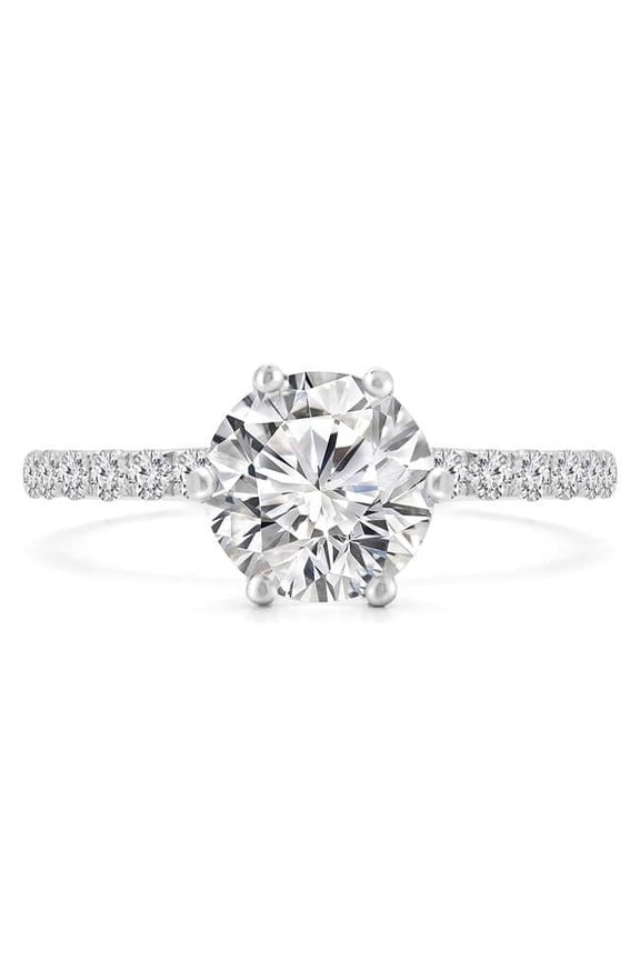 MD240090-9 0.88 CTW Round Diamond 6-Prong Solitaire with Accents Engagement Ring in 14K White Gold - Size 9