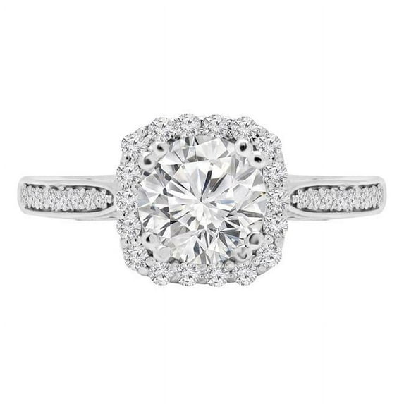 Majesty Diamonds MD240091-4 0.9 CTW Round Diamond Double Prong Tappered Cushion Halo Engagement Ring in 14K White Gold - Size 4