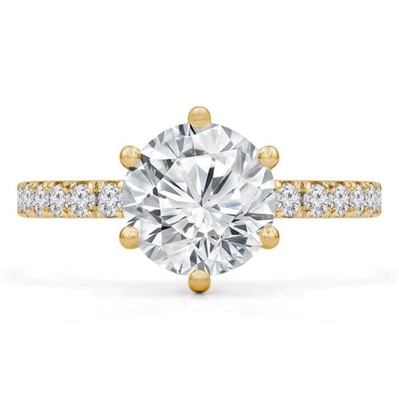 Majesty Diamonds MD240092-5.5 1.1 CTW Round Diamond 6-Prong Hidden Halo Solitaire with Accents Engagement Ring in 14K Yellow Gold - Size 5.5