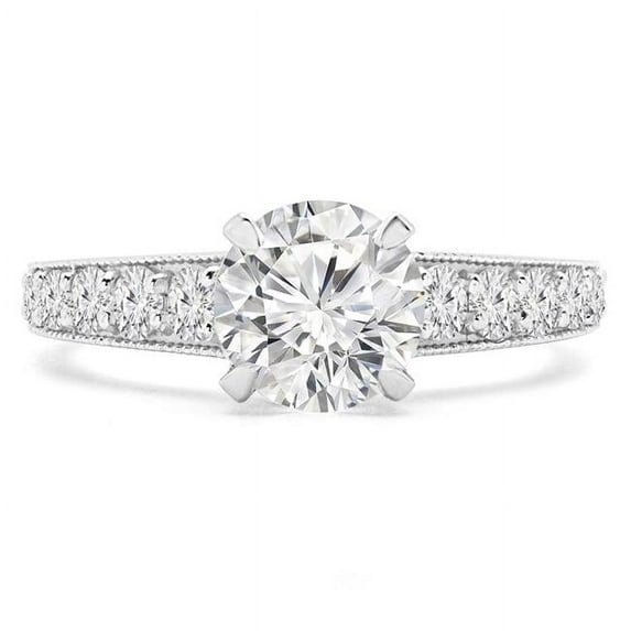 Majesty Diamonds MD240097-7.5 1.25 CTW Round Lab Created Diamond Vintage Tapered Solitaire with Accents Engagement Ring in 14K White Gold - Size 7.5