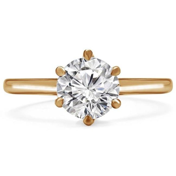 Majesty Diamonds MD240101-7.5 0.33 CT Round Lab Created Diamond 6-Prong Solitaire Engagement Ring in 14K Yellow Gold - Size 7.5