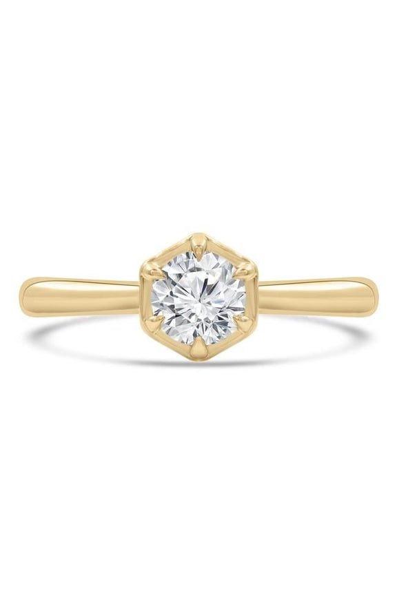 MD240102-9 0.5 CT Round Lab Created Diamond 6-Prong Open Bridge Solitaire Engagement Ring in 14K Yellow Gold - Size 9