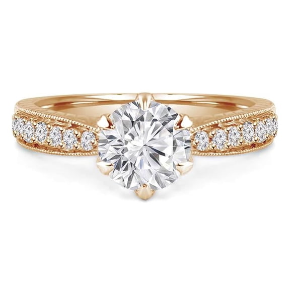 Majesty Diamonds MD240117-7 1 CTW Round Diamond Vintage 6-Prong Hidden Halo Tapered Solitaire with Accents Engagement Ring in 14K Yellow Gold - Size 7