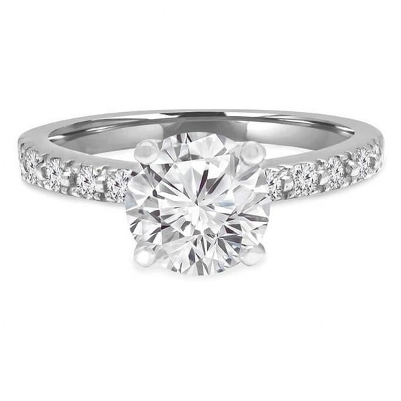 Majesty Diamonds MD240119-6 0.88 CTW Round Diamond Solitaire with Accents Engagement Ring in 14K White Gold - Size 6