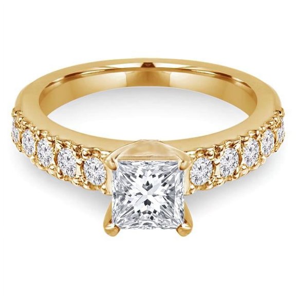 Majesty Diamonds MD240127-7 1.2 CTW Princess Diamond Solitaire with Accents Engagement Ring in 14K Yellow Gold - Size 7