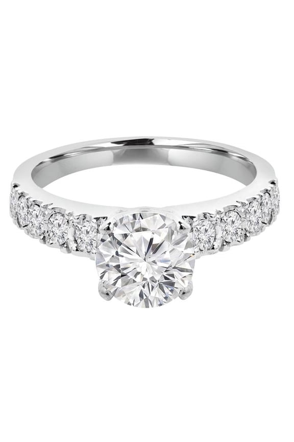 MD240128-4 1.25 CTW Round Diamond Solitaire with Accents Engagement Ring in 14K White Gold - Size 4