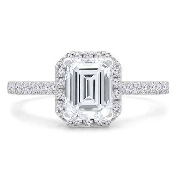 Majesty Diamonds MD240138-5 1.5 CTW Emerald Diamond Cathedral Emerald Halo Engagement Ring in 14K White Gold - Size 5