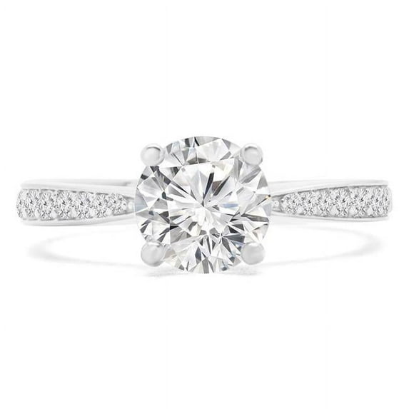 Majesty Diamonds MD240150-3 1.1 CTW Round Diamond Tapered Solitaire with Accents Engagement Ring in 14K White Gold - Size 3