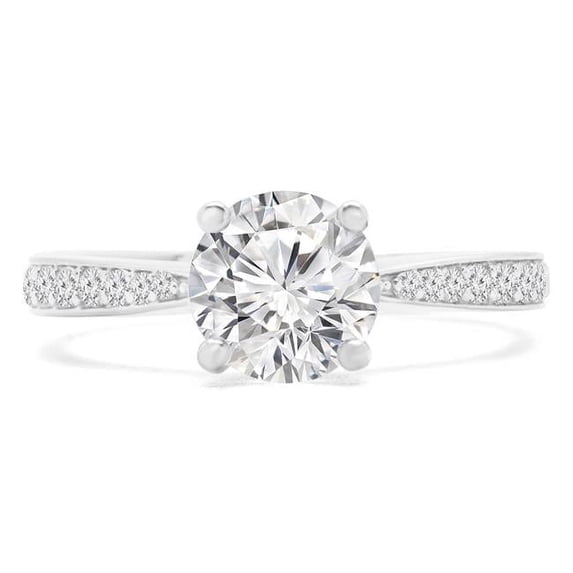 Majesty Diamonds MD240150-8 1.1 CTW Round Diamond Tapered Solitaire with Accents Engagement Ring in 14K White Gold - Size 8