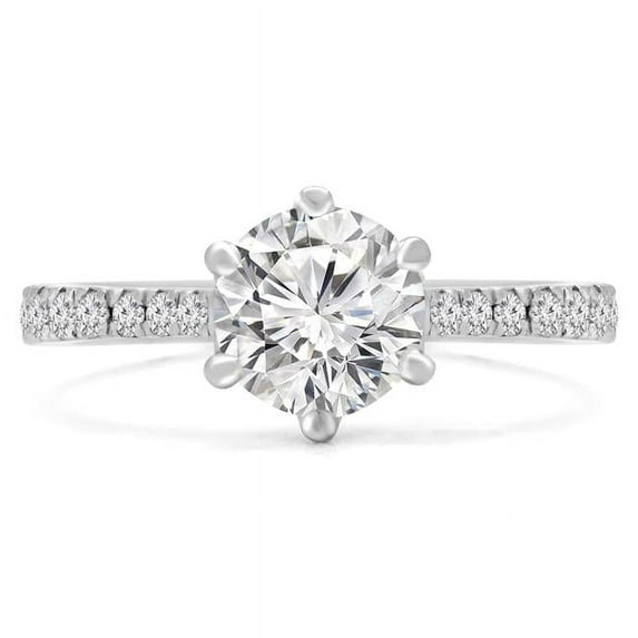 Majesty Diamonds MD240167-5 1.5 CTW Round Lab Created Diamond Tapered Solitaire with Accents Engagement Ring in 14K White Gold - Size 5