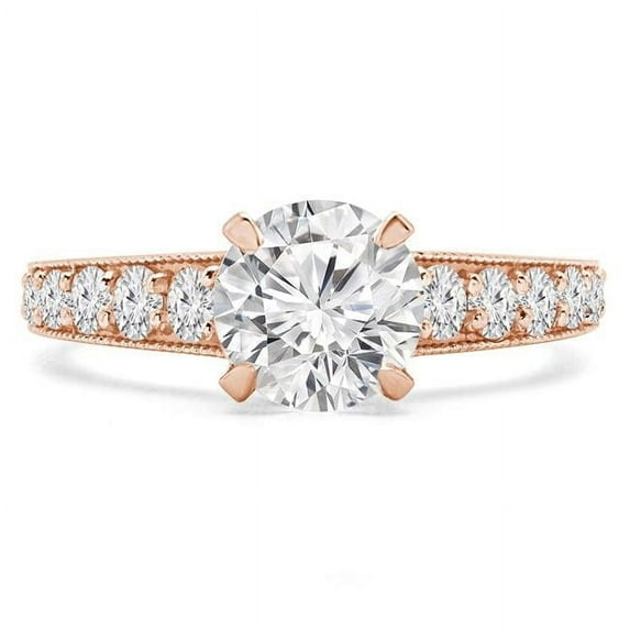 Majesty Diamonds MD240171-5 1.2 CTW Round Lab Created Diamond Tapered Solitaire with Accents Engagement Ring in 14K Rose Gold - Size 5