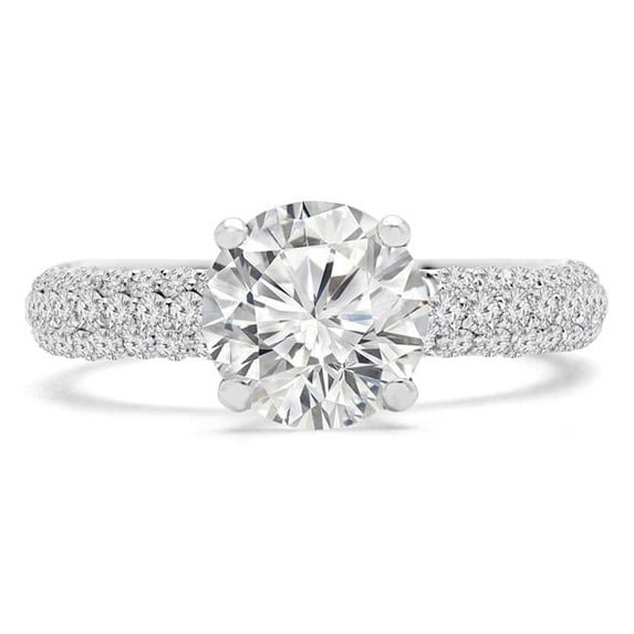 Majesty Diamonds MD240178-P 1.5 CTW Round Lab Created Diamond Three-Row Pave Solitaire with Accents Engagement Ring in 10K White Gold - Size 4 to 9