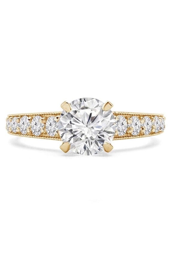 MD240183-9 1.2 CTW Round Lab Created Diamond Vintage Tapered Solitaire with Accents Engagement Ring in 14K Yellow Gold - Size 9