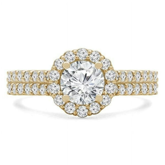Majesty Diamonds MD240205-6 1.16 CTW Round Lab Created Diamond Open Bridge Two-Row Halo Engagement Ring in 14K Yellow Gold - Size 6