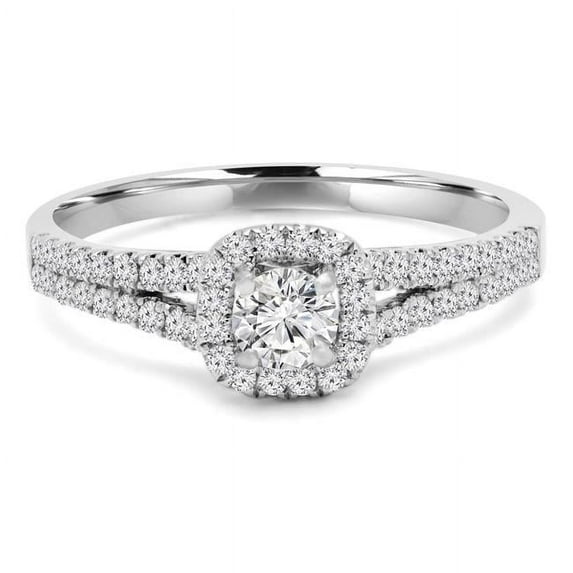 Majesty Diamonds MD240223-7 0.66 CTW Round Diamond Split-Shank Cushion Halo Engagement Ring in 14K White Gold - Size 7