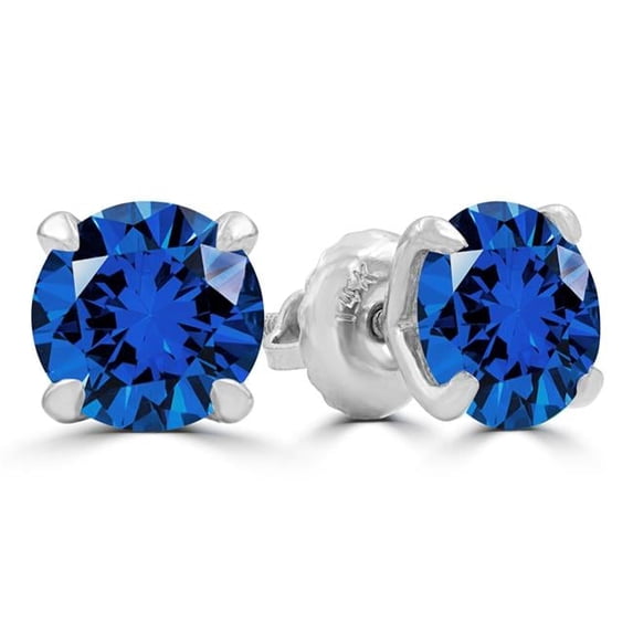 Majesty Diamonds MD240269 2.88 CTW Round Blue Sapphire 4-Prong Stud Earrings in 14K White Gold