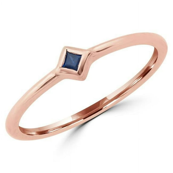 Majesty Diamonds MDR190043-8.25 0.05 CT Princess Blue Sapphire Bezel Set Solitaire Cocktail Ring in 14K Rose Gold - Size 8.25