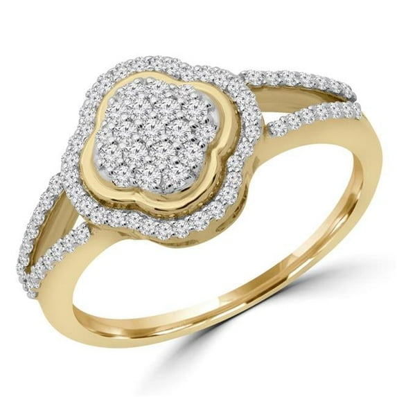 Majesty Diamonds MDR190048-8.5 0.33 CTW Round Diamond Split Shank Halo Clover Cocktail Ring in 14K Yellow Gold - Size 8.5