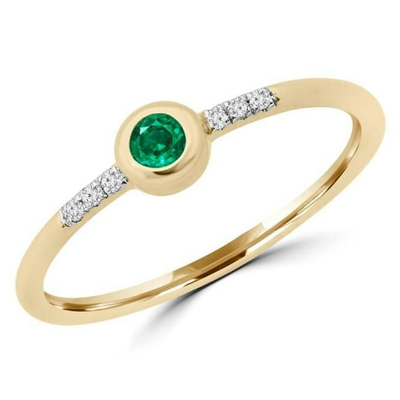 Majesty Diamonds MDR190049-4.5 0.14 CTW Round Emerald Bezel Set Cocktail Ring in 14K Yellow Gold - Size 4.5