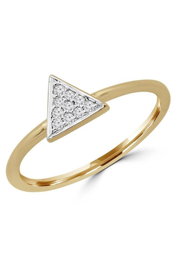MDR190052-4 0.1 CTW Round Diamond Triangle Cluster Cocktail Ring in 14K Yellow Gold - Size 4