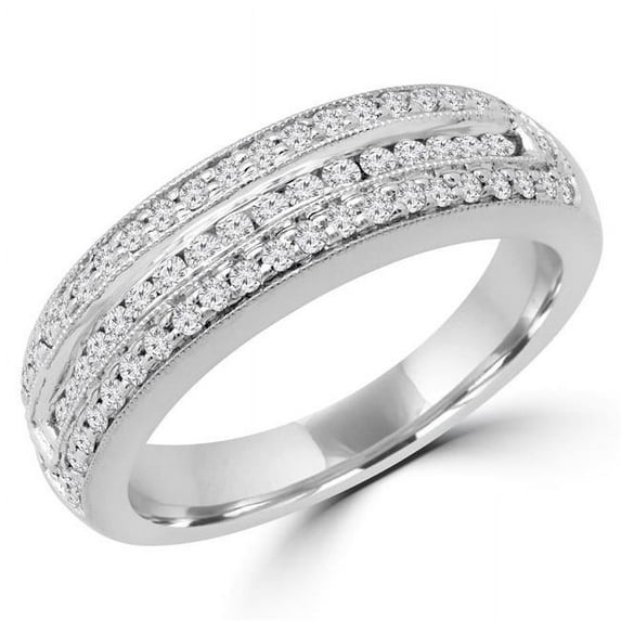 Majesty Diamonds MDR190065-P 0.5 CTW Round Diamond Three-Row Semi-Eternity Wedding Band Ring in 14K White Gold