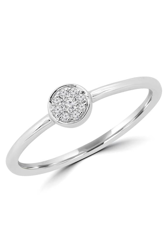 MDR190068-4 0.05 CTW Round Diamond Promise Bezel Cluster Engagement Ring in 14K White Gold - Size 4
