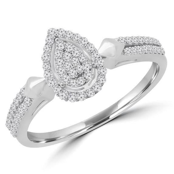 Majesty Diamonds MDR190071-5.75 0.25 CTW Round Diamond Double Row Promise Pear Cluster Halo Engagement Ring in 14K White Gold - Size 5.75