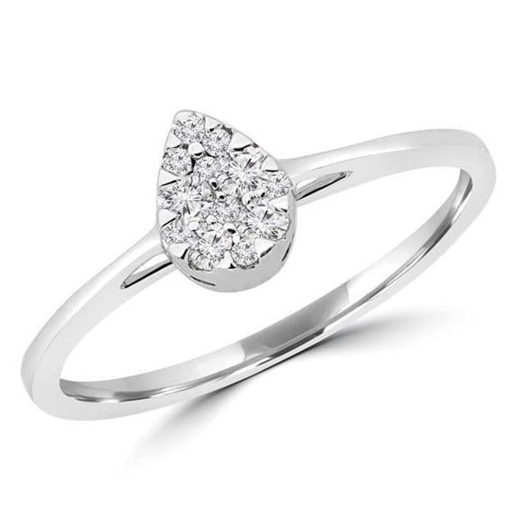 Majesty Diamonds MDR190077-4.75 0.12 CTW Round Diamond Promise Pear Cluster Engagement Ring in 14K White Gold - Size 4.75
