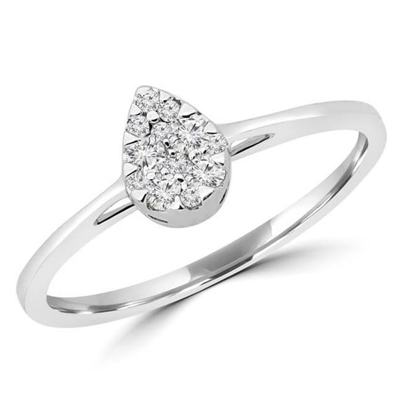 Majesty Diamonds MDR190077-6 0.12 CTW Round Diamond Promise Pear Cluster Engagement Ring in 14K White Gold - Size 6