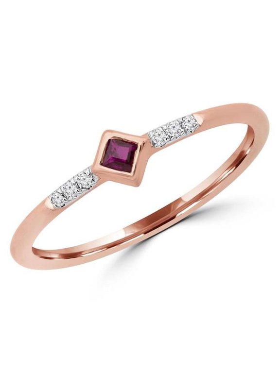 MDR190078-4 0.1 CTW Round Red Ruby Bezel Set Cocktail Ring in 14K Rose Gold - Size 4