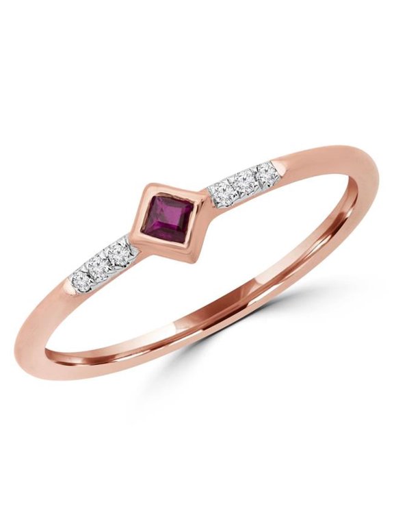 MDR190078-5.75 0.1 CTW Round Red Ruby Bezel Set Cocktail Ring in 14K Rose Gold - Size 5.75