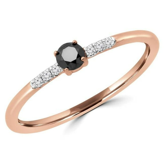 Majesty Diamonds MDR190079-5.75 0.16 CTW Round Black Diamond Bezel Set Cocktail Ring in 14K Rose Gold - Size 5.75