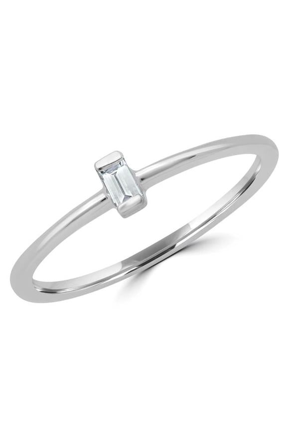 MDR190086-6.25 0.05 CT Baguette Diamond Promise Solitaire Engagement Ring in 14K White Gold - Size 6.25