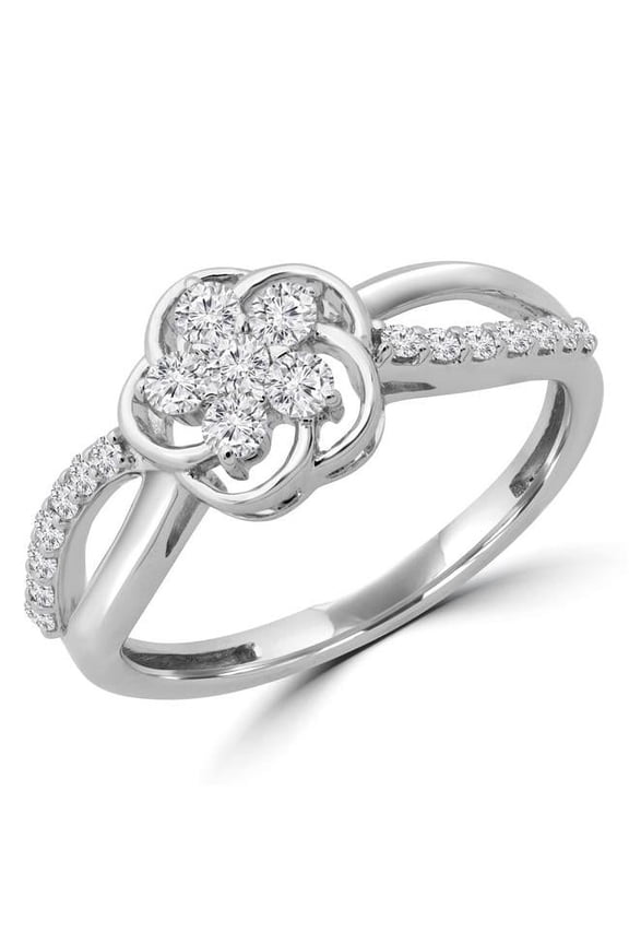 MDR190090-3 0.37 CTW Round Diamond Floral Motif Promise Infinity Cluster Engagement Ring in 14K White Gold - Size 3