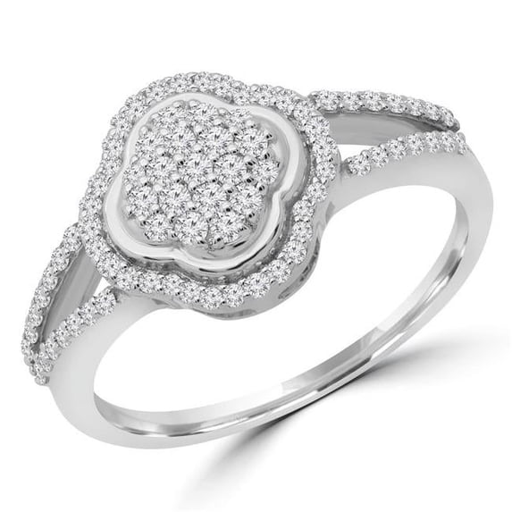 Majesty Diamonds MDR190091-6 0.33 CTW Round Diamond Split Shank Halo Clover Cocktail Ring in 14K White Gold - Size 6