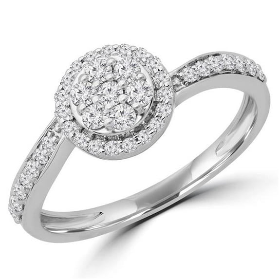 Majesty Diamonds MDR190092-3 0.37 CTW Round Diamond Promise Cluster Halo Engagement Ring in 14K White Gold - Size 3