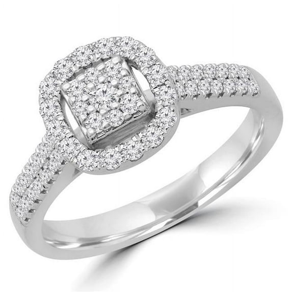 Majesty Diamonds MDR190098-4.75 0.37 CTW Round Diamond Two-Row Promise Princess Cluster Cushion Halo Engagement Ring in 14K White Gold - Size 4.75