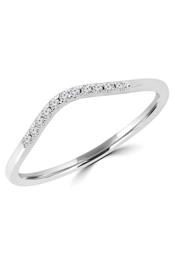 Majesty Diamonds MDR190102-3.75 0.1 CTW Round Diamond Wave Semi-Eternity Wedding Band Ring in 14K White Gold - Size 3.75