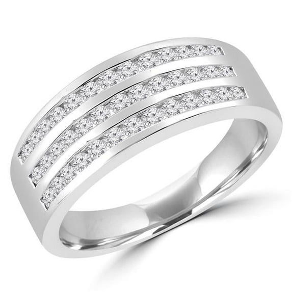Majesty Diamonds MDR190103-5.75 0.5 CTW Round Diamond Three-Row Semi-Eternity Wedding Band Ring in 14K White Gold - Size 5.75