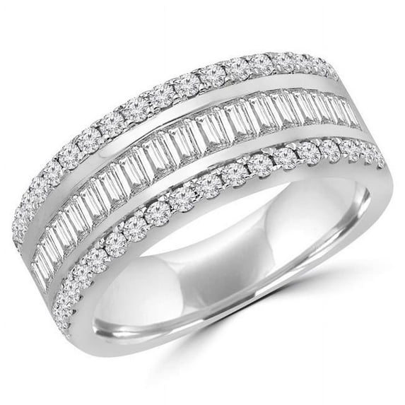 Majesty Diamonds MDR190104-8 0.87 CTW Baguette Diamond Vintage Three-Row Semi-Eternity Wedding Band Ring in 14K White Gold - Size 8