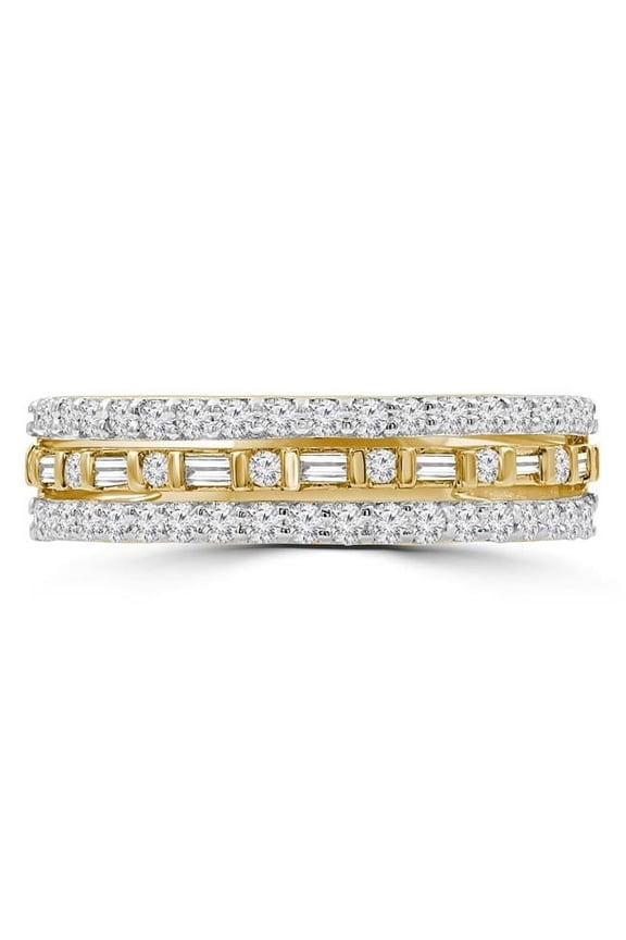 MDR210008-4 0.5 CTW Round Diamond Three-Row Semi-Eternity Wedding Band Ring in 14K Yellow Gold - Size 4