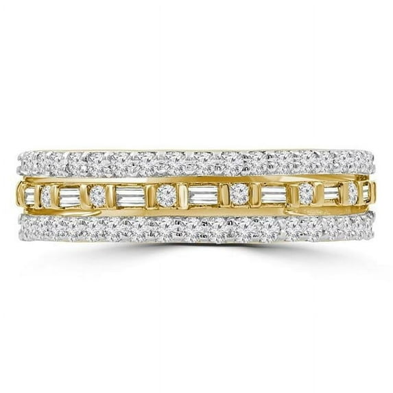 Majesty Diamonds MDR210008-4.5 0.5 CTW Round Diamond Three-Row Semi-Eternity Wedding Band Ring in 14K Yellow Gold - Size 4.5