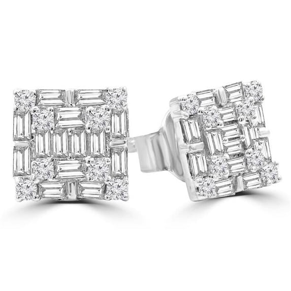 Majesty Diamonds MDR210091 0.4 CTW Baguette Diamond Cluster Stud Earrings in 14K White Gold