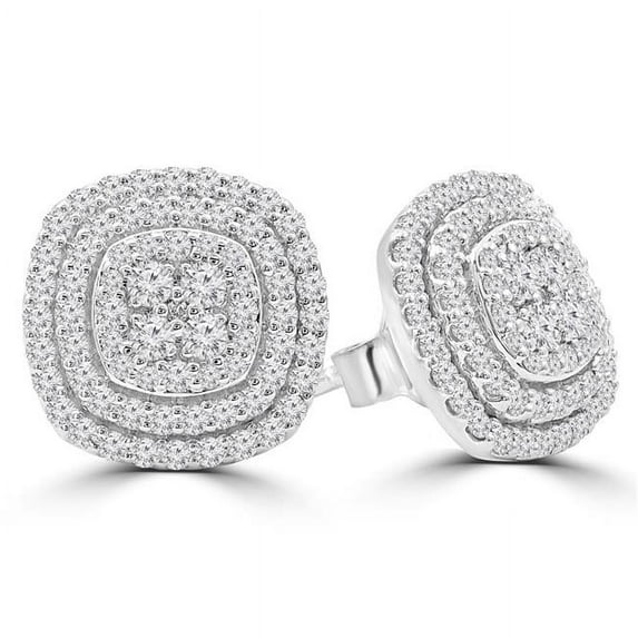 Majesty Diamonds MDR210112 0.88 CTW Round Diamond Cluster Double Halo Stud Earrings in 14K White Gold