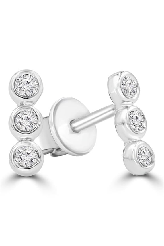 MDR210155 0.1 CTW Round Diamond Three-Stone Bezel Set Stud Earrings in 14K White Gold